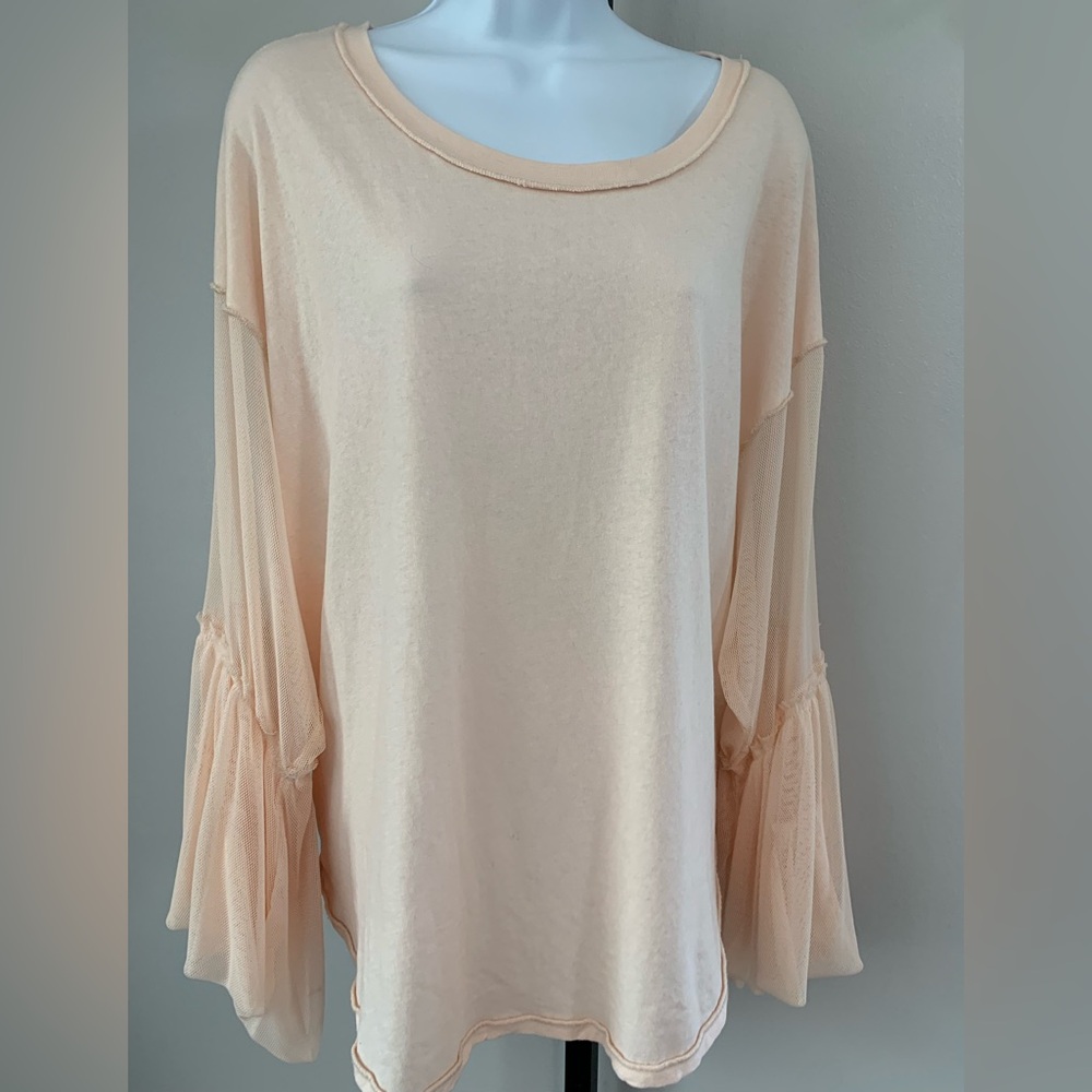 Free People Light Pink Flowy Top with Statement Sleeves